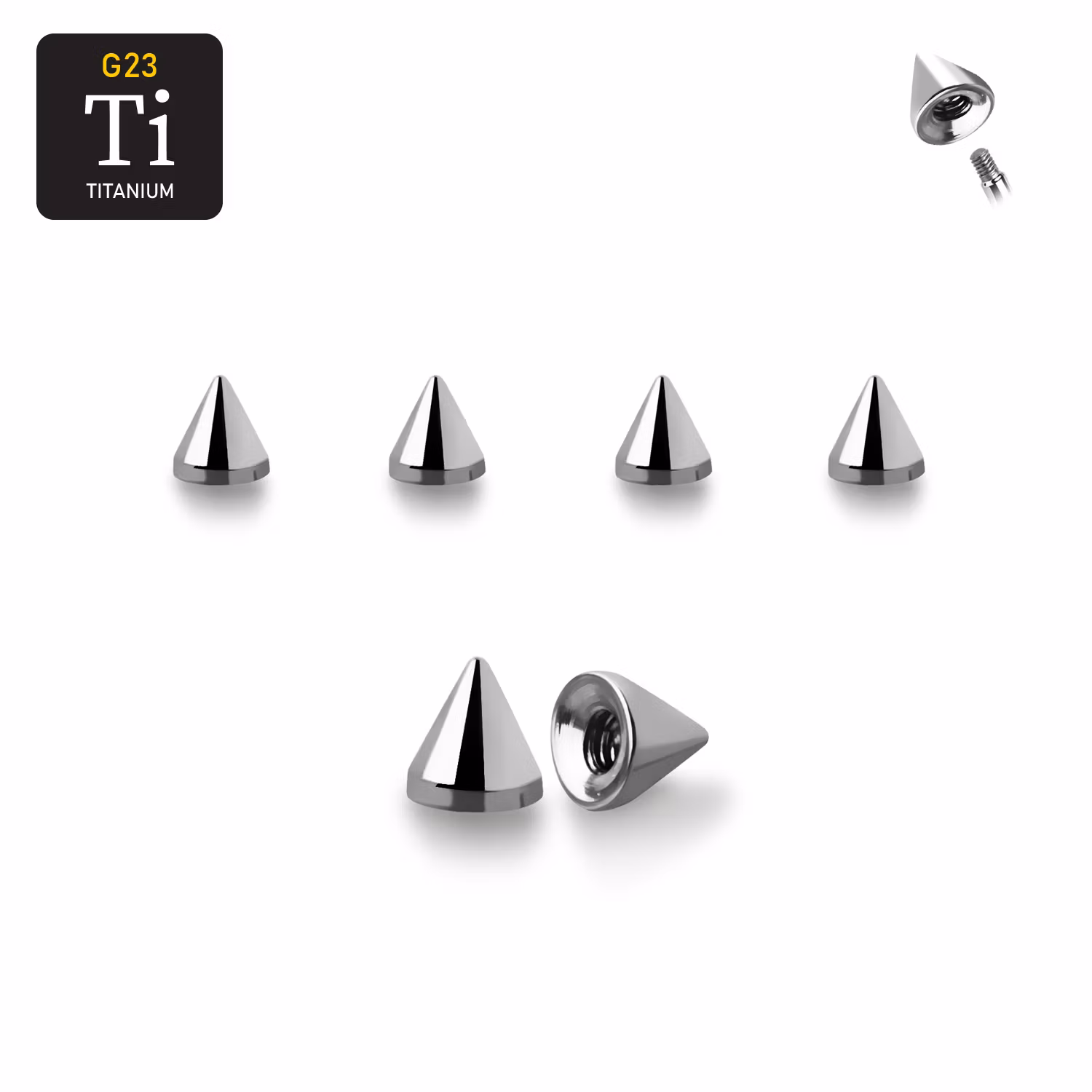 Titanium kon 2.5mm med 1.2mm gäng (lös del)