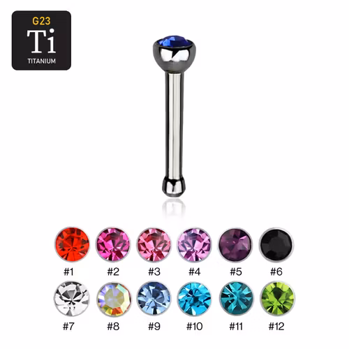 Näspin "nose bone" i titanium 1mm med crystal