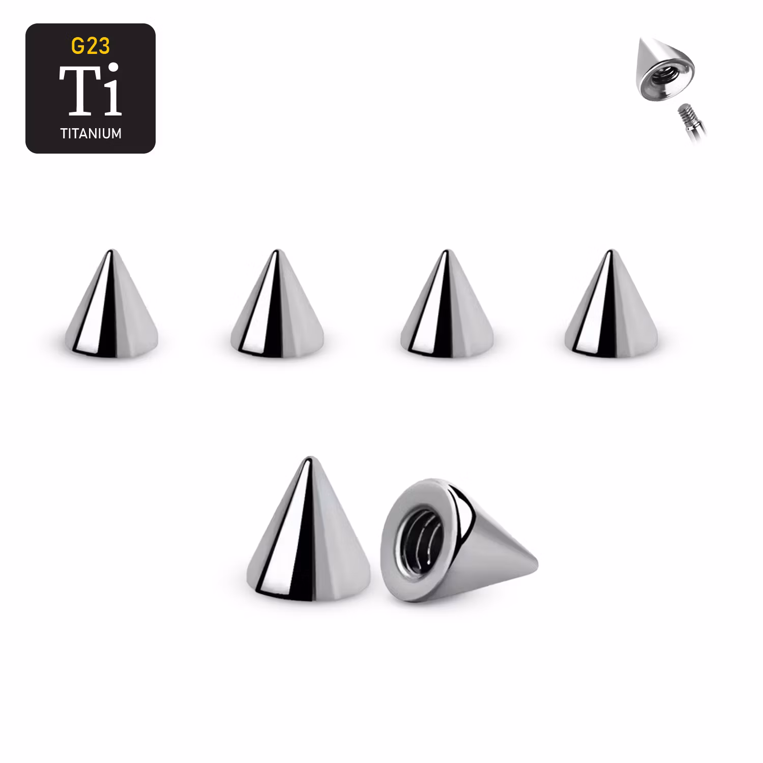 Titanium kon 3mm med 1.6mm gäng (lös del)