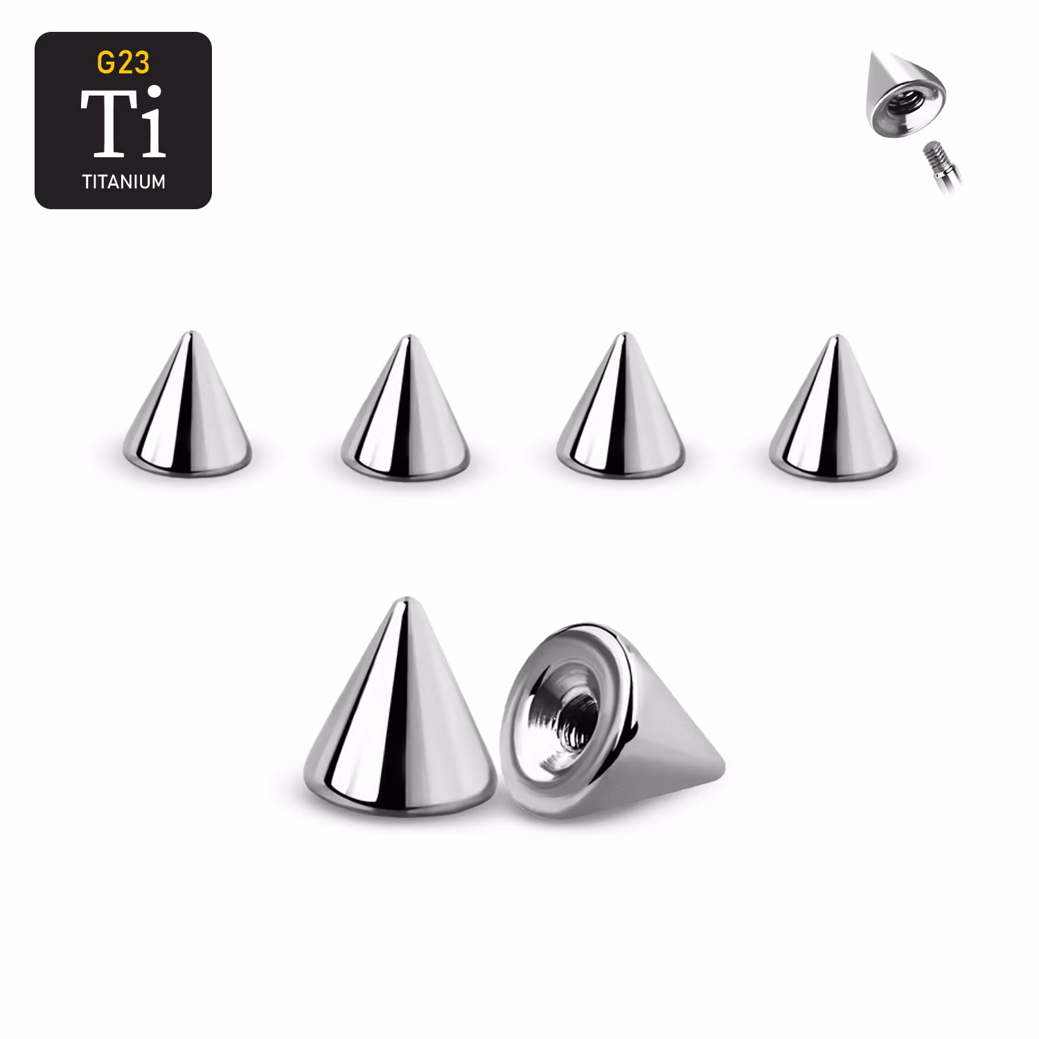 Titanium kon 4mm med 1.2mm gäng (lös del)