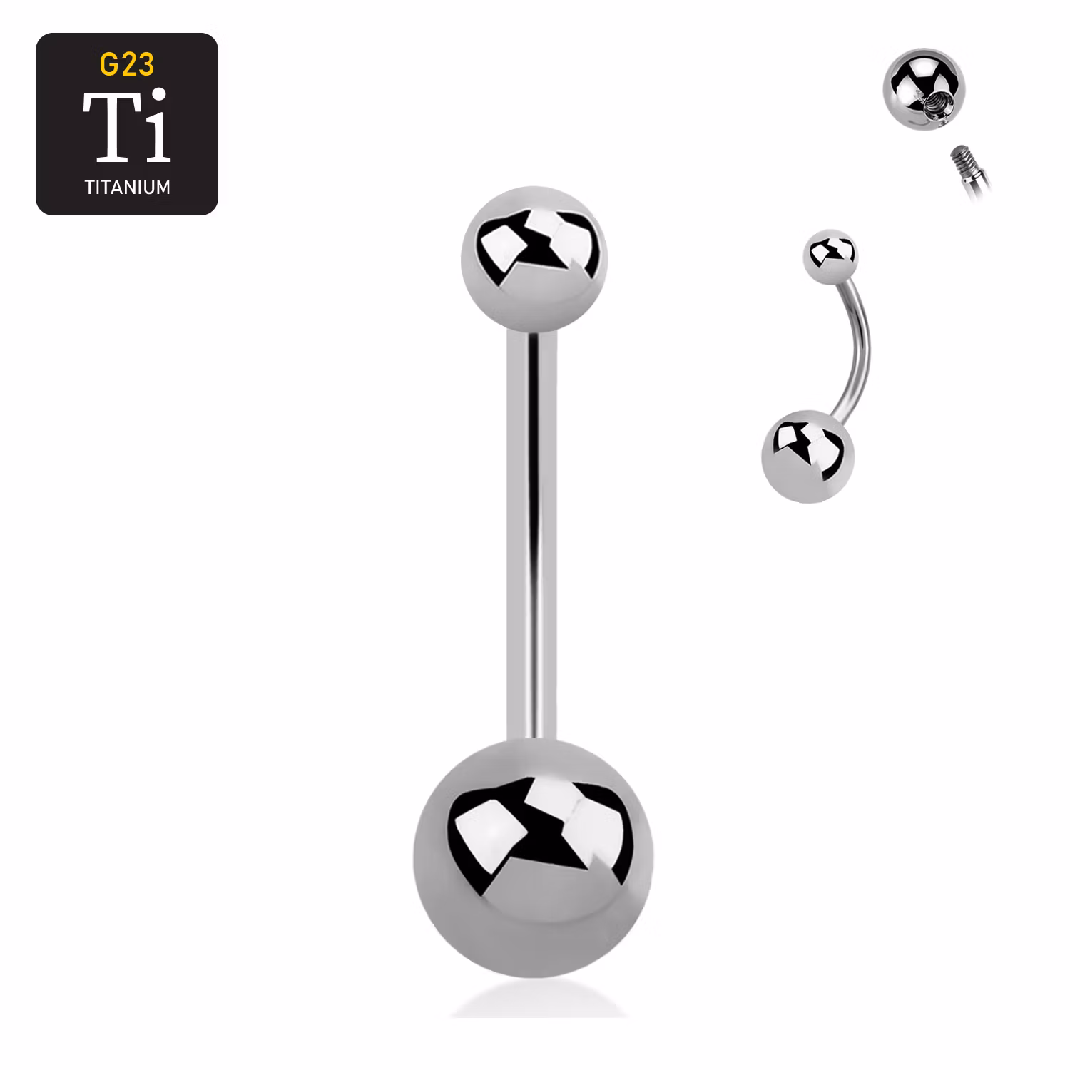 Titanium Navelsmycke / banana 1.6mm utvändigt gängad med 5 och 8mm kula