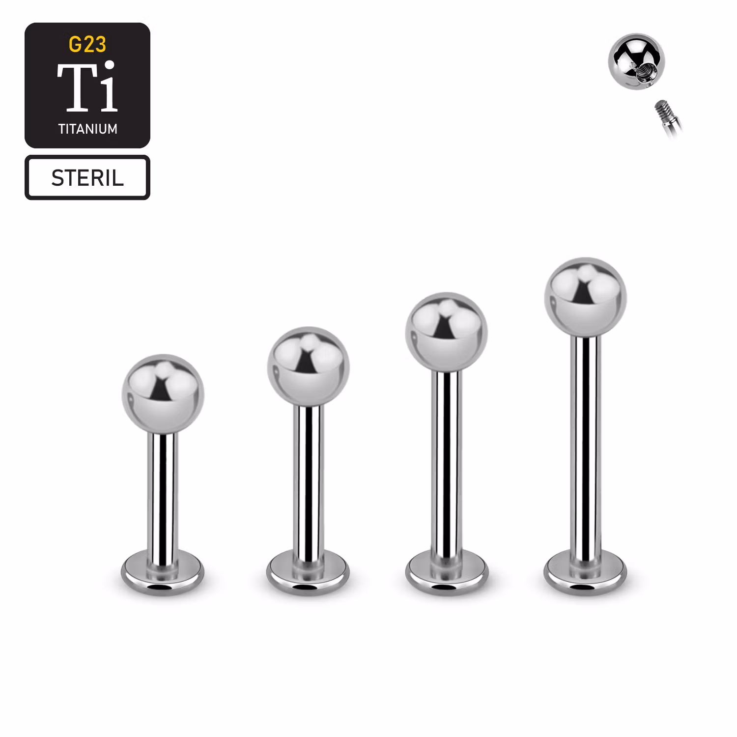 Steril titanium Labret 1.6mm med 4mm kula