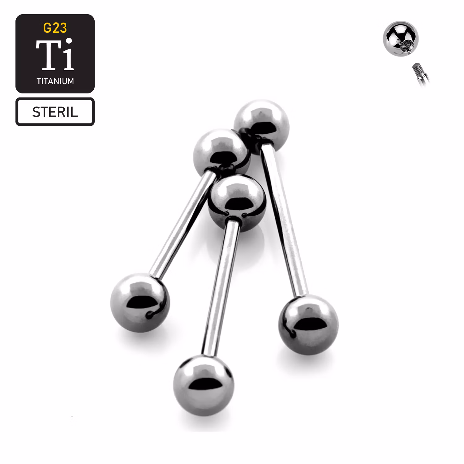 Steril titanium barbell utvändigt gängad 1.6mm med 6mm kulor