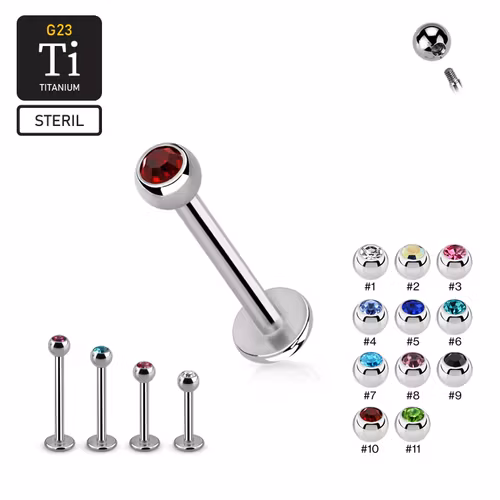 Steril Titanium Labret / Monroe 1.2mm med 3mm crystalkula