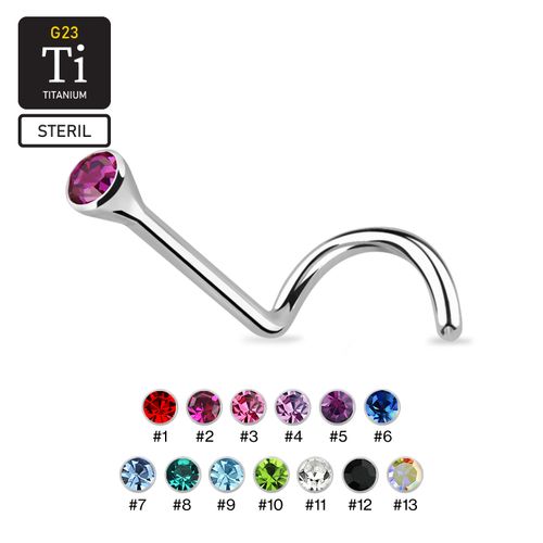 Steril titanium Nässmycke "Nose Screw" 1mm med crystal