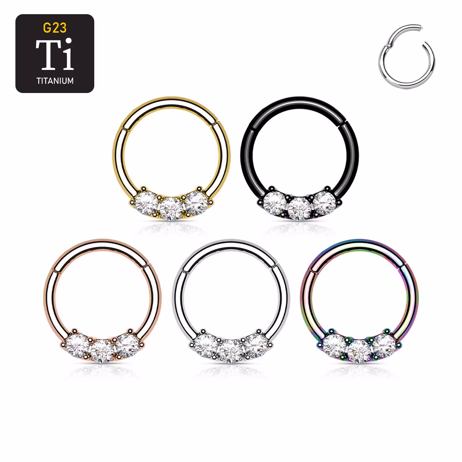 Segmentring i titanium - 1.2mm med gångjärn och 3st cubic zirconia