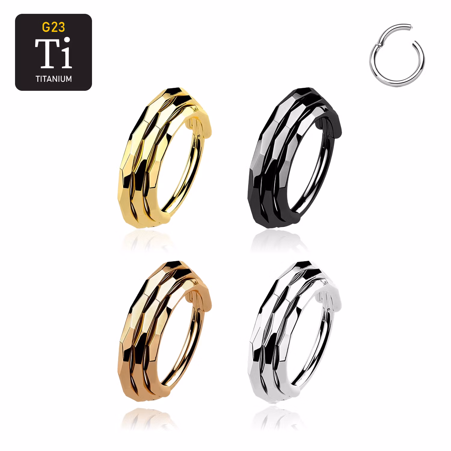 Segmentring i titanium 1.2mm med 3st ringar med fasettslipad kant
