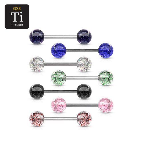 Barbell i titanium 1.6mm med 6mm glitterkulor (16mm)