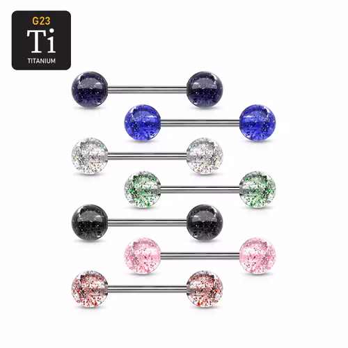 Barbell i titanium 1.6mm med 6mm glitterkulor (16mm)