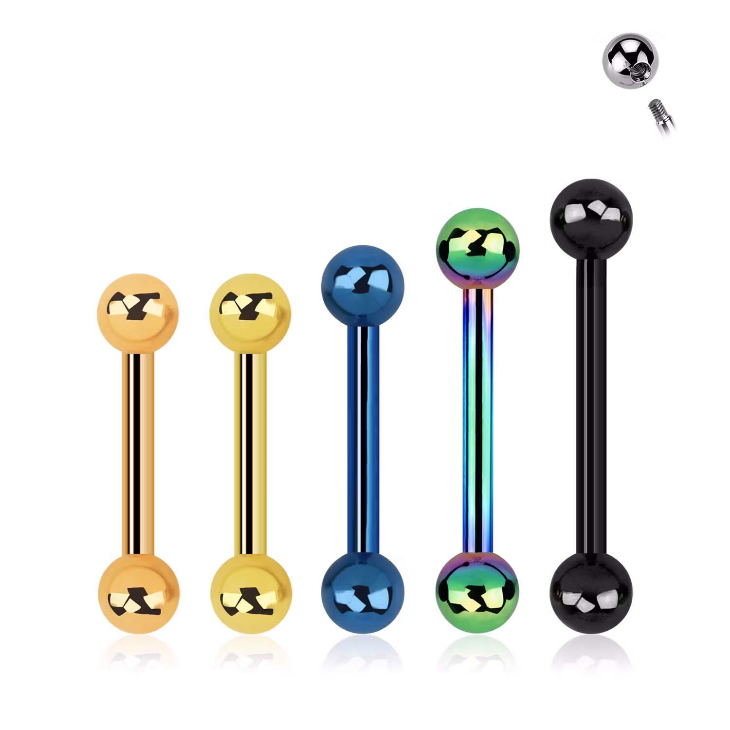 Barbell i PVD-pläterad kirurgiskt stål 1.6mm med 4mm kulor
