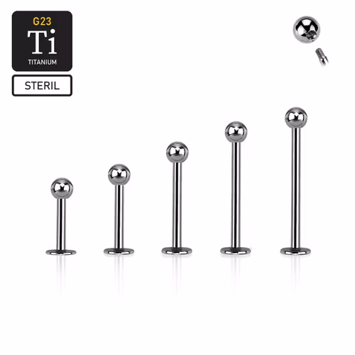 Steril titanium labret 1.2mm med 3mm kula