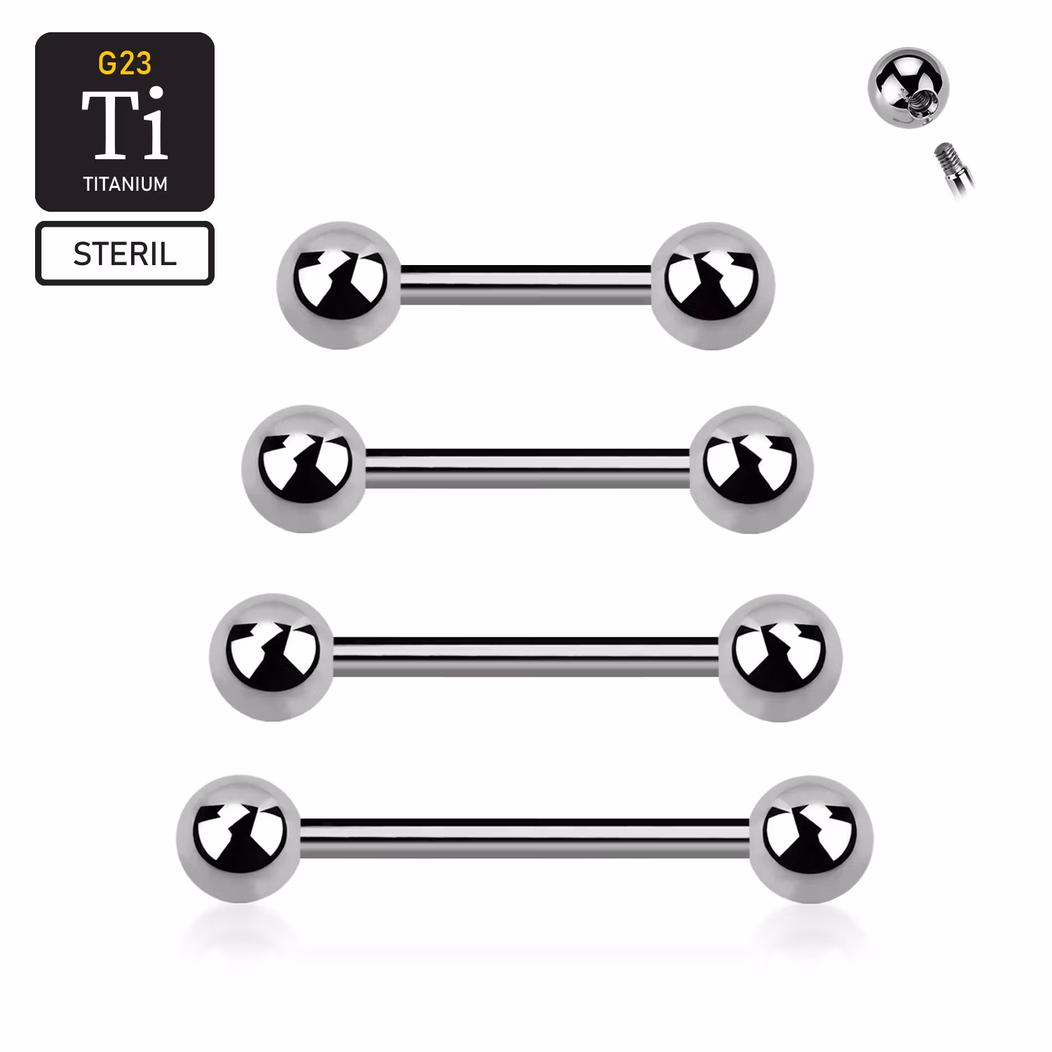Steril titanium barbell utvändigt gängad 1.6mm med 5mm kulor