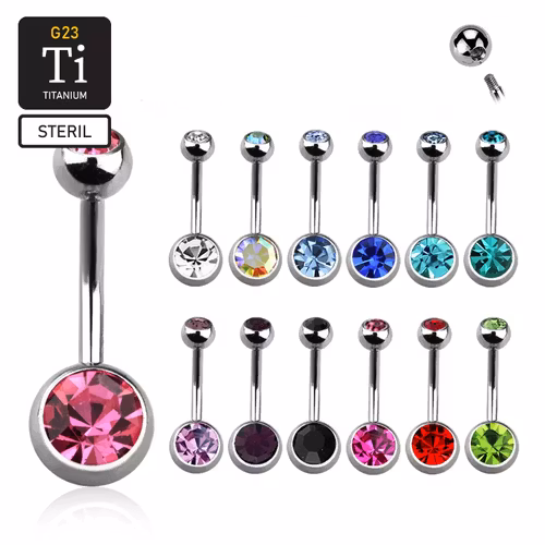 Steril titanium banana navelsmycke 1.6mm med 5 & 8mm crystalkulor