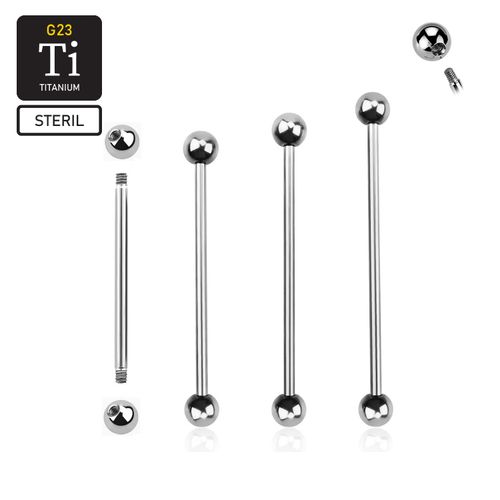 Steril titanium industrial barbell 1.6mm utvändigt gängad med 5mm kulor