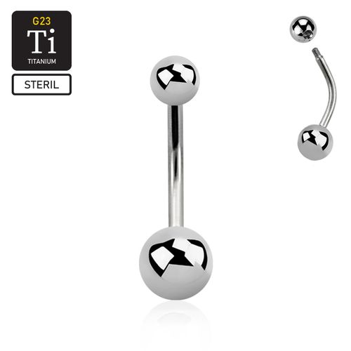 Steril titanium banana piercing utvändigt gängad 1.6mm med 5 & 6mm kula