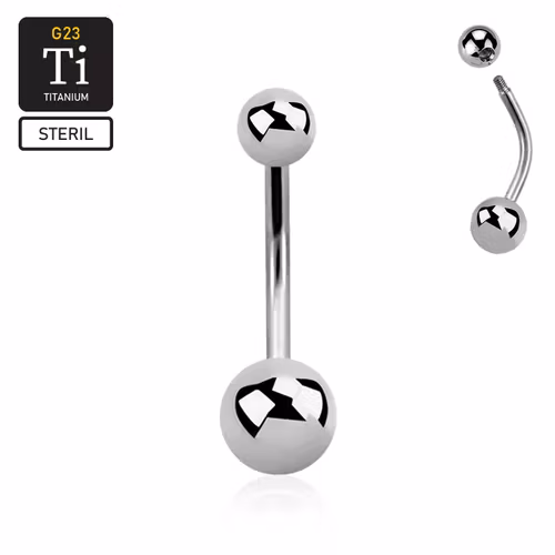 Steril titanium banana piercing utvändigt gängad 1.6mm med 5 & 6mm kula