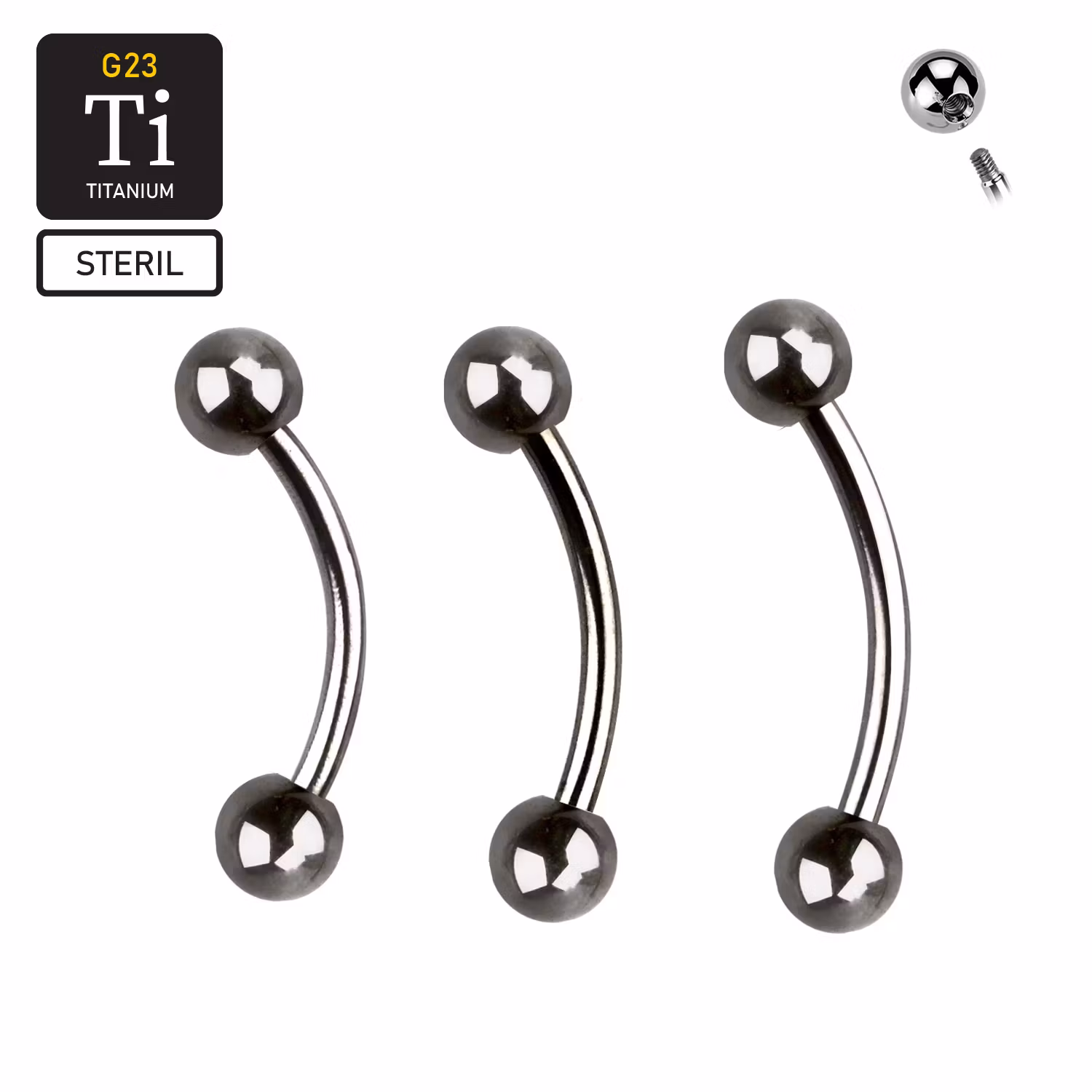 Steril titanium banana utvändigt gängad 1.2mm med 3mm kulor