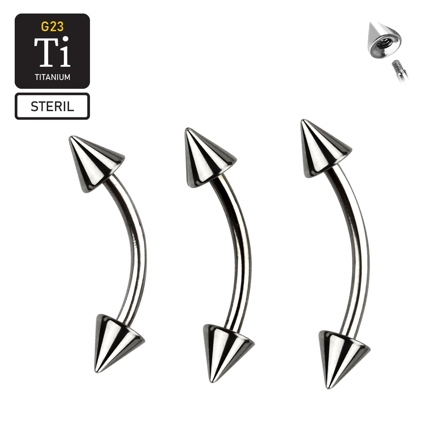 Steril titanium banana utvändigt gängad 1.2mm med 3mm kon