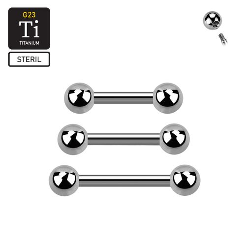 Steril titanium barbell utvändigt gängad 1.2mm med 3mm kulor