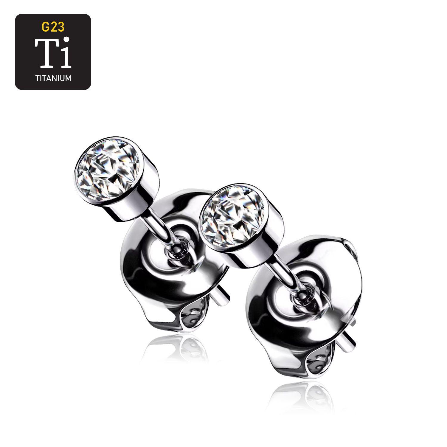 Örhänge i titanium med klar cubic zirconia (par)
