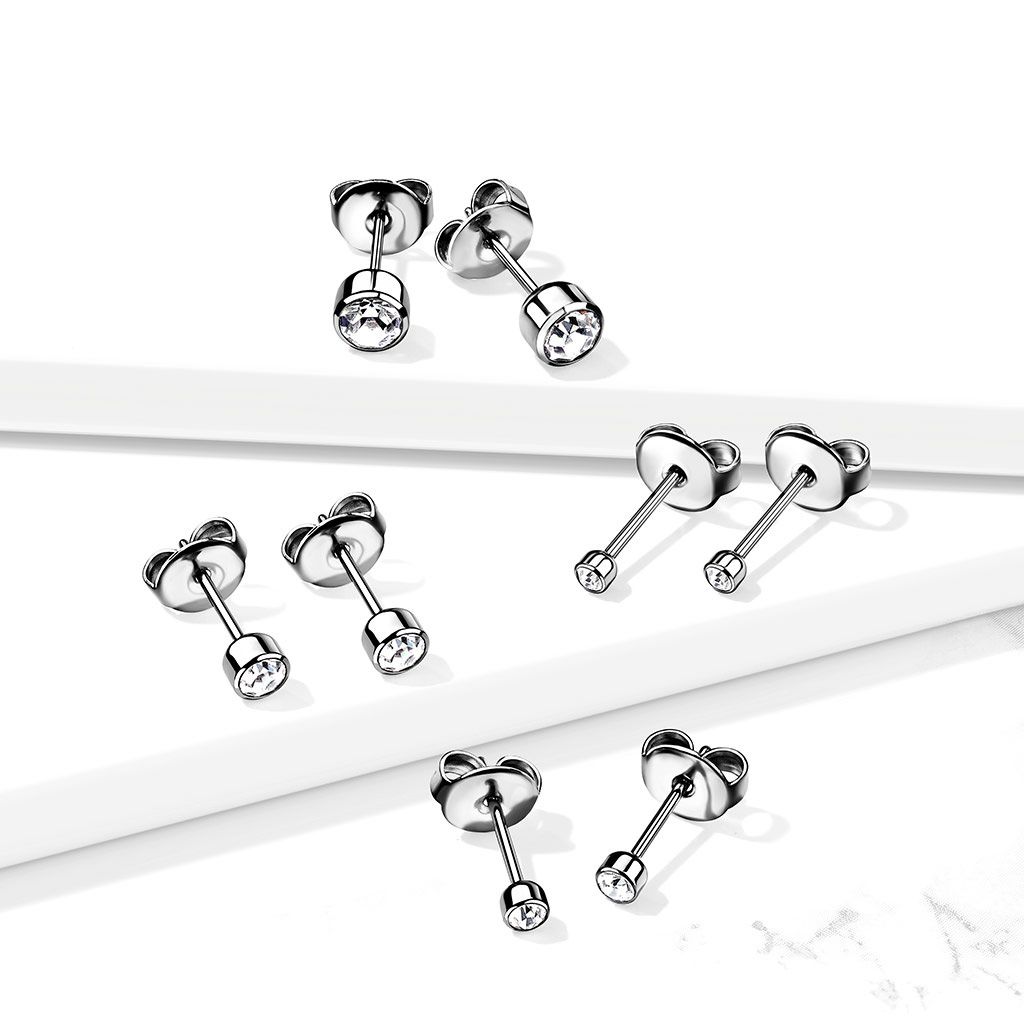 Örhänge i titanium med klar cubic zirconia (par)