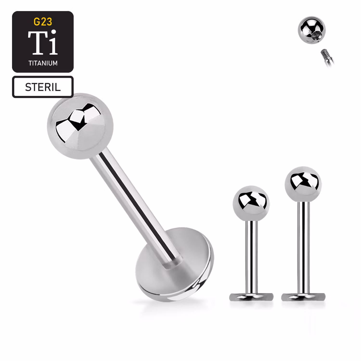 Steril titanium Labret / Monroe 1.0mm med 3mm kula