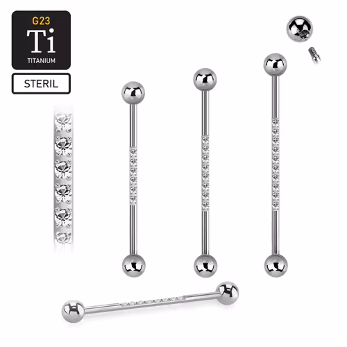 Steril titanium industrial barbell 1.6mm med 5mm kulor och 1.5mm CZ