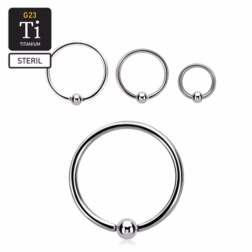 Steril titanium ring med kulstängning / BCR 1.2mm med 3mm kula