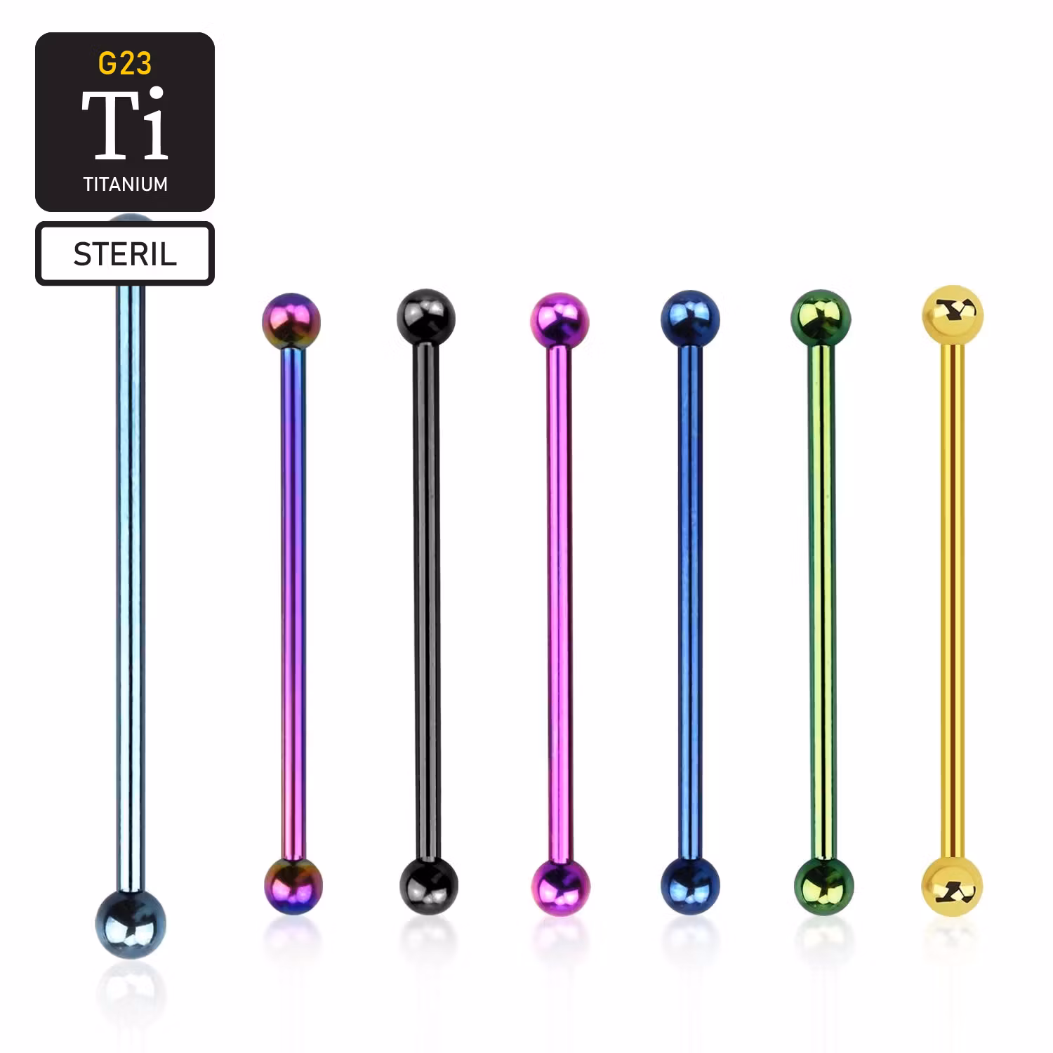 Steril Industrial barbell i PVD-pläterad titanium med 4mm kulor