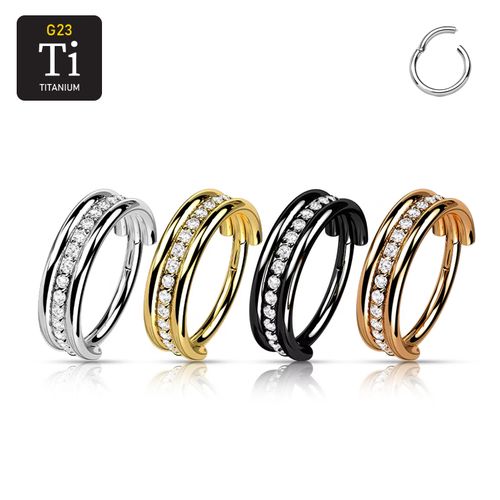 Titanium ring med gångjärn - Trippel ring med centrerad CZ rad