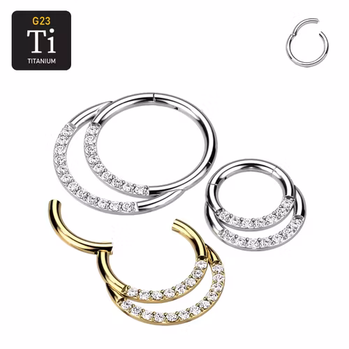Titanium ring med gångjärn - Dubbla ringar med frontade CZ