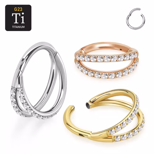 Titanium ring med gångjärn och dubbel hoop med CZ