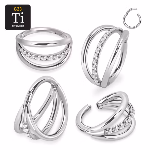 Titanium ring med gångjärn och trippel hoop med centrerad CZ