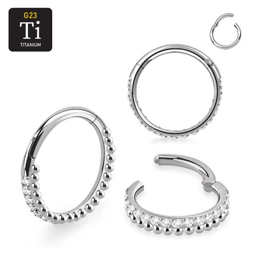 Titanium ring med gångjärn och kulor och CZ på ytterkanten