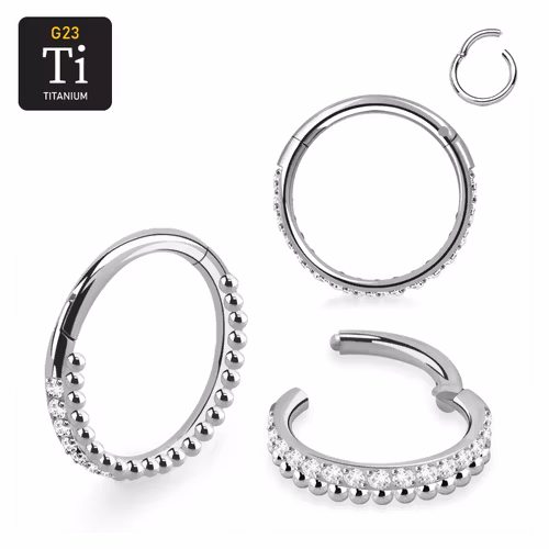 Titanium ring med gångjärn och kulor och CZ på ytterkanten