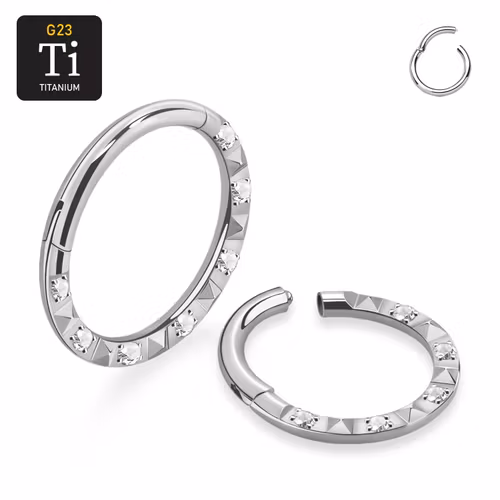 Titanium ring med gångjärn och frontad diamantprägling med CZ