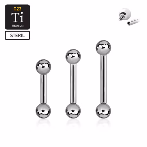 Steril titanium barbell invändigt gängad 1.6mm med 5mm kulor