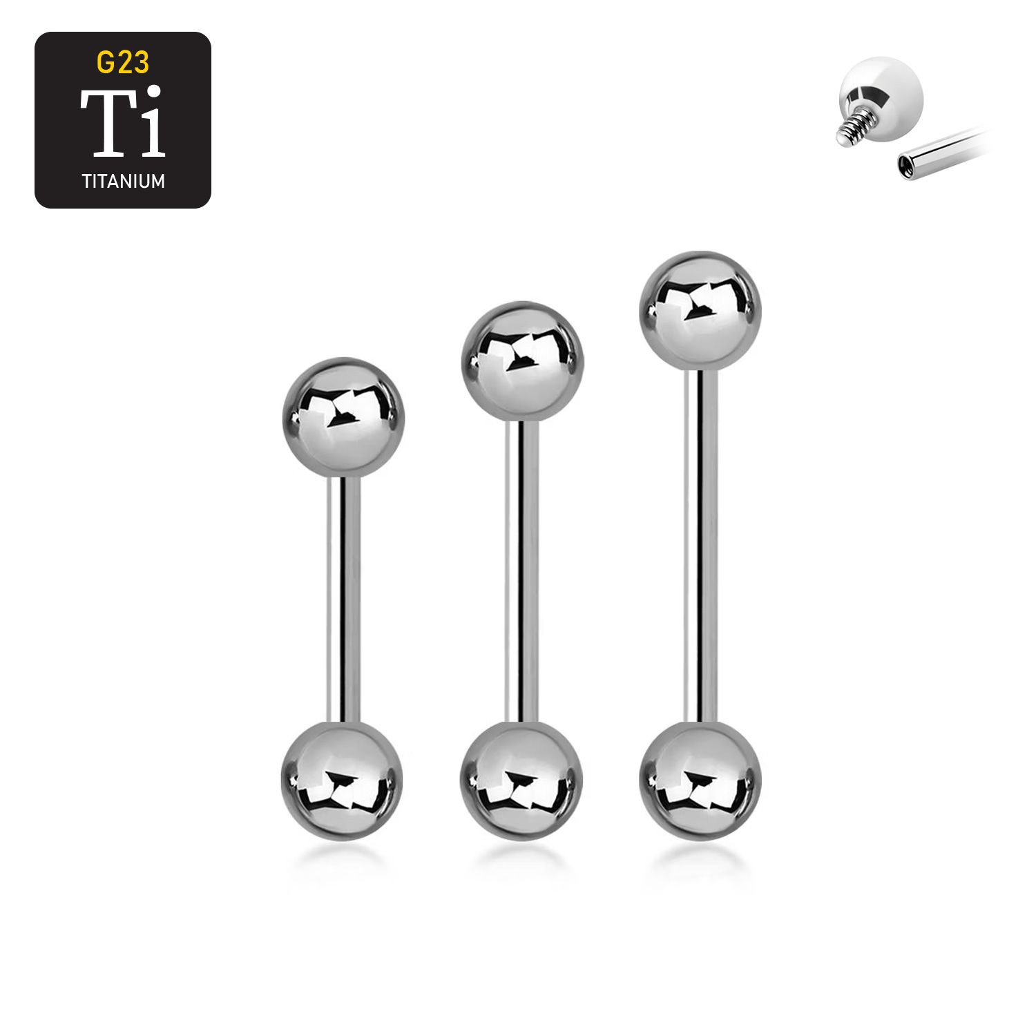 Titanium barbell invändigt gängad 1.6mm med 6mm kulor