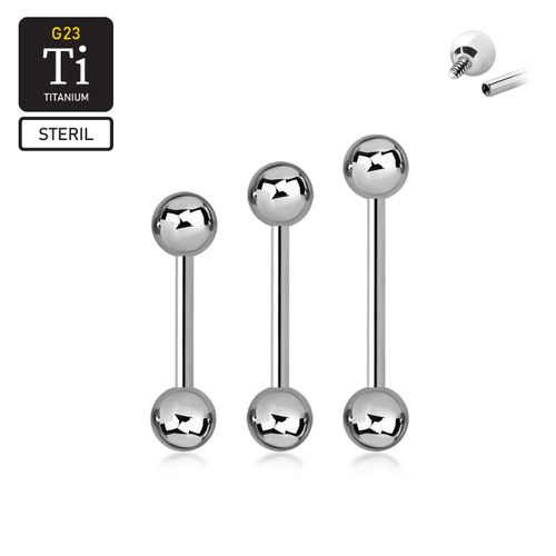 Steril titanium barbell invändigt gängad 1.6mm med 6mm kulor