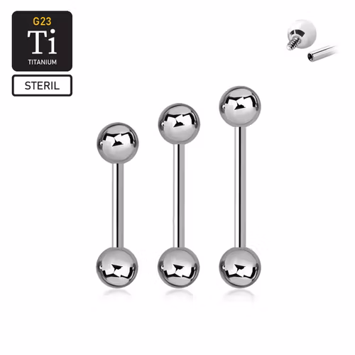 Steril titanium barbell invändigt gängad 1.6mm med 6mm kulor