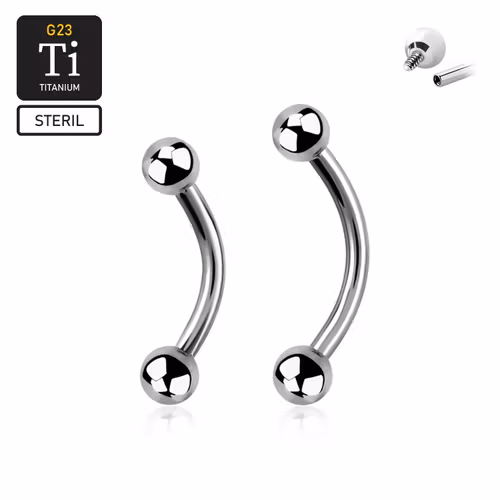 Steril titanium banana invändigt gängad 1.2mm med 3mm kulor