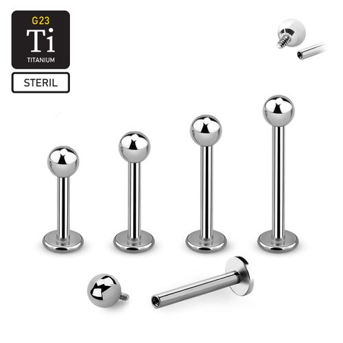 Steril titanium labret invändigt gängad 1.2mm med 3mm kula