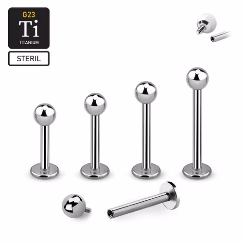 Steril titanium labret invändigt gängad 1.2mm med 3mm kula