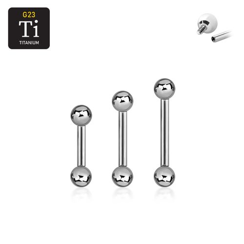 Titanium barbell invändigt gängad 1.2mm med 3mm kulor