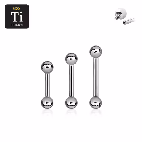 Titanium barbell invändigt gängad 1.2mm med 3mm kulor
