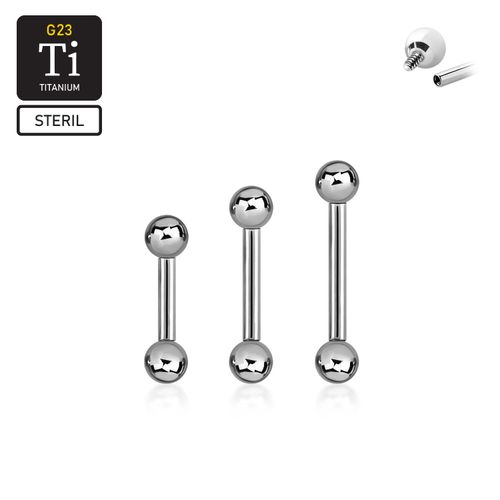 Steril titanium barbell invändigt gängad 1.2mm med 3mm kulor