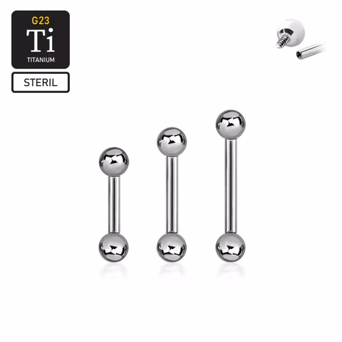 Steril titanium barbell invändigt gängad 1.2mm med 3mm kulor