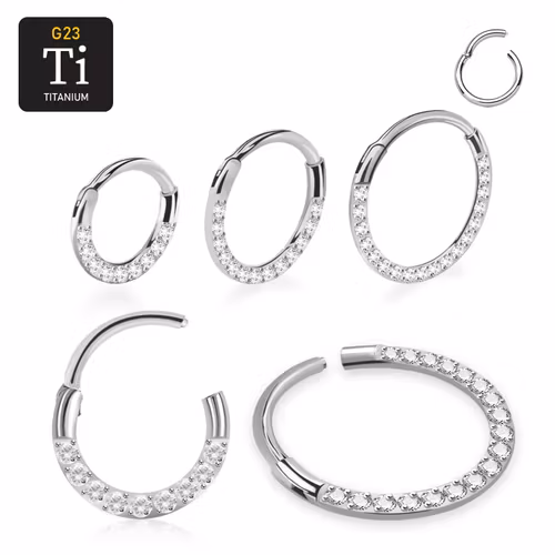 Titanium ring 0.8mm med gångjärn och CZ stenar
