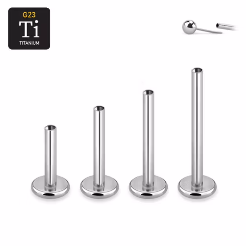 Threadless labret i handpolerad titan 1.2mm med 4mm bas (lös del)