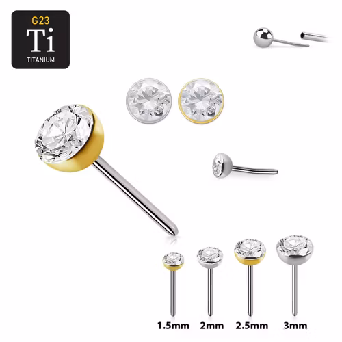 Threadless topp i titanium - halvkula med klar cubic zirconia